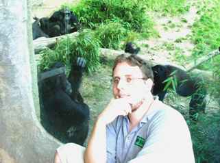 Senior Michael Cole working with apes at the Wolfgang Kohler Primate Research Center in Germany (Keith Jensen)