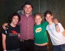 Nathen Maxwell of Flogging Molly (left, center) of Flogging Molly with (L to R) Pete Ray, Becca Spence, and Holly Butcher  (Kyle West)