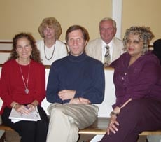 Six professors received endowed professorships from Gruilford. Front row, L to R: Kathy Adams, Jeff Jeske, Carolyn Beard Whitlow.  Back Row: Lynn Mosely, Frank Keegan ()