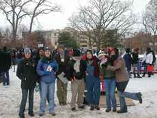 A group of Guilford students waiting in the wintry D.C. weather to hear the first speaker and commence the peace march. ()