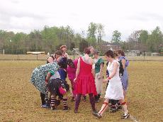 The Womens Rugby team during their annual prom dress game (Landry Haarman)