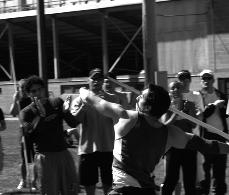 Rob Conrad (throwing) finished second place in the javelin event with a throw of 207 feet, 4 inches. ()