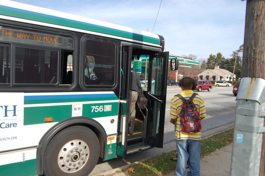 Students and staff ride the GTA bus daily. The Route 7 bus stops at the corner of W. Friendly Ave. and George White Rd.  (Lucas Blanchard-Glueckert/Guilfordian)