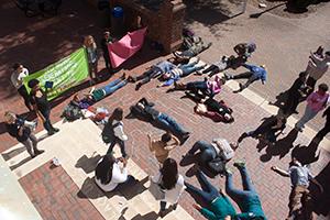 Students congregate for a die-in against police brutality 