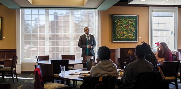 Antonio Jefferson, one of three candidates in line for Director of MED, speaks to students and staff on Feb. 5
