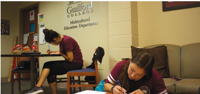 Dariana Vargas ’19 and Isabel Gutierrez ’18 work on resources beneficial for both documented and undocumented students in NC.