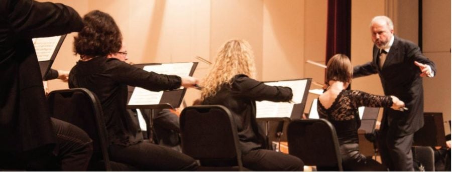 Conductor and music director, Dmitry Sitkovetsky, leads the Greensboro Symphony Orchestra during their performance of classical Mozart pieces this past Saturday Nov. 5.