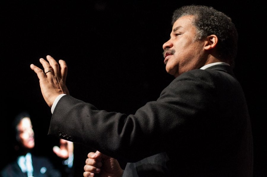 Astrophysicist Neil deGrasse Tyson speaks to a crowd of 3,400 during his Guilford College Bryan Series talk at the Greensboro Coliseum Complex on Jan. 31, 2017 in Greensboro, North Carolina. Tyson spoke about science literacy.