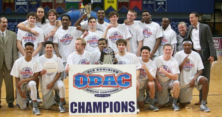 Guilford+College+mens+basketball+team+poses+after+winning+the+ODAC+Tournament.+Photo+By+Andrew+Walker+2017