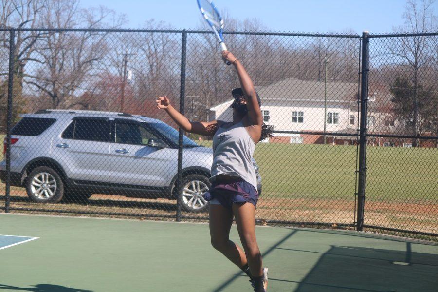 Makayla McLaurin  practices for her teams next tennis match
which will take place at Methodist University on February 25., 2017.