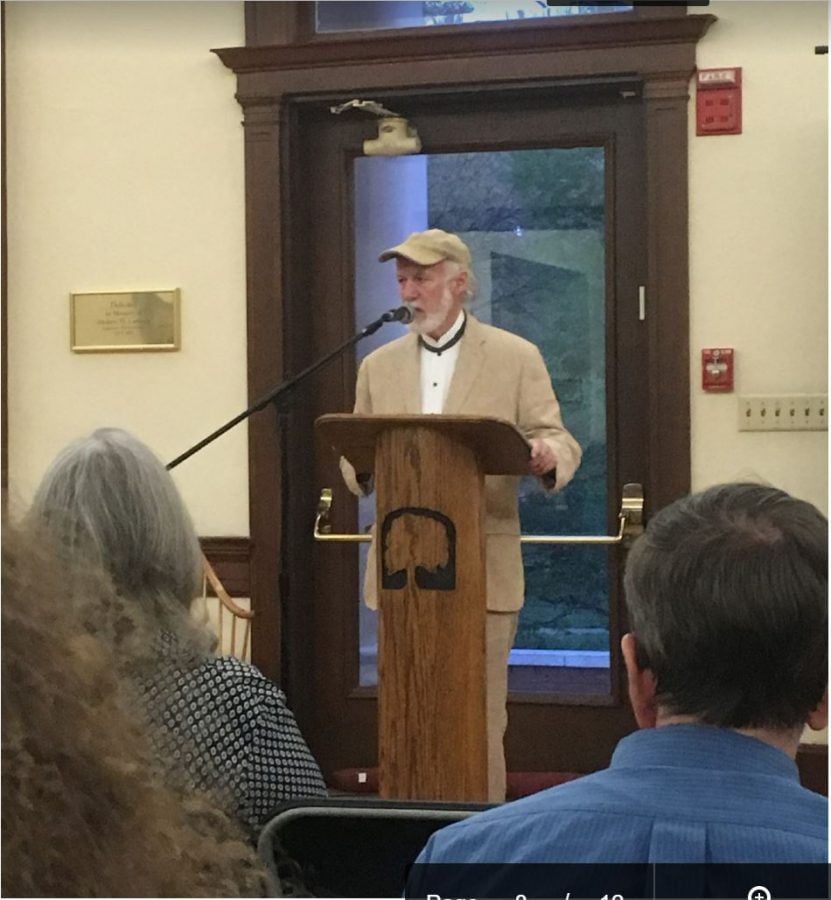 Allan Gurganus, author, reads an excerpt from one of his upcoming books to the student body on Wednesday, April 12 in the

Carnegie Room in Hege Cox Library, in Greensboro, North Carolina.