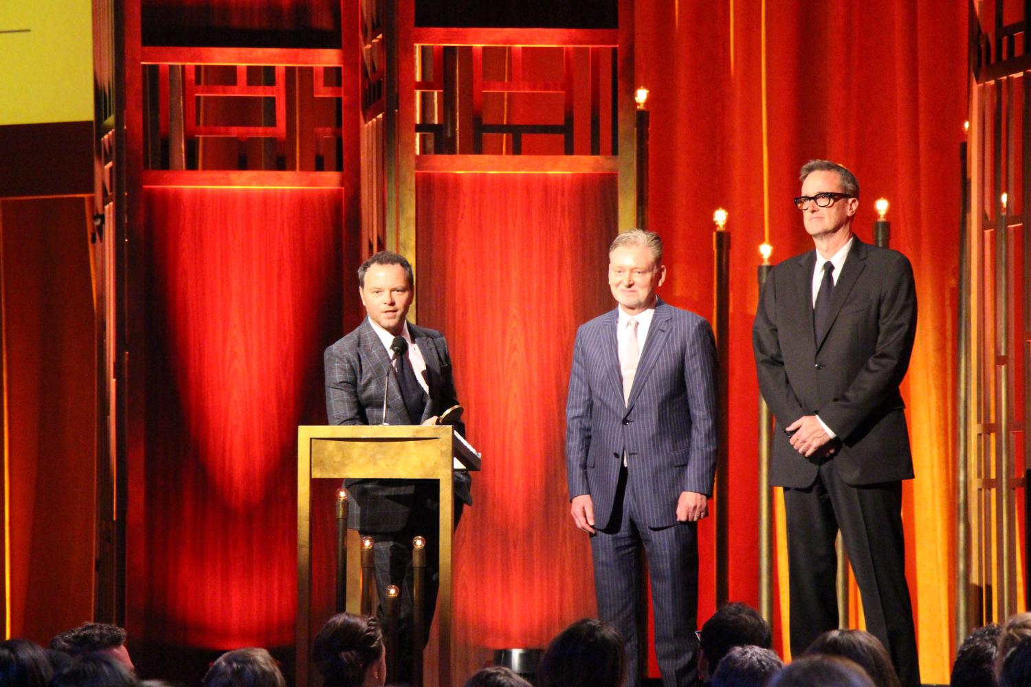 Fargo Executive Producer Noah Hawley accepts the Peabody for Fargo. He is joined on the stage by Warren Littlefield and John Cameron.