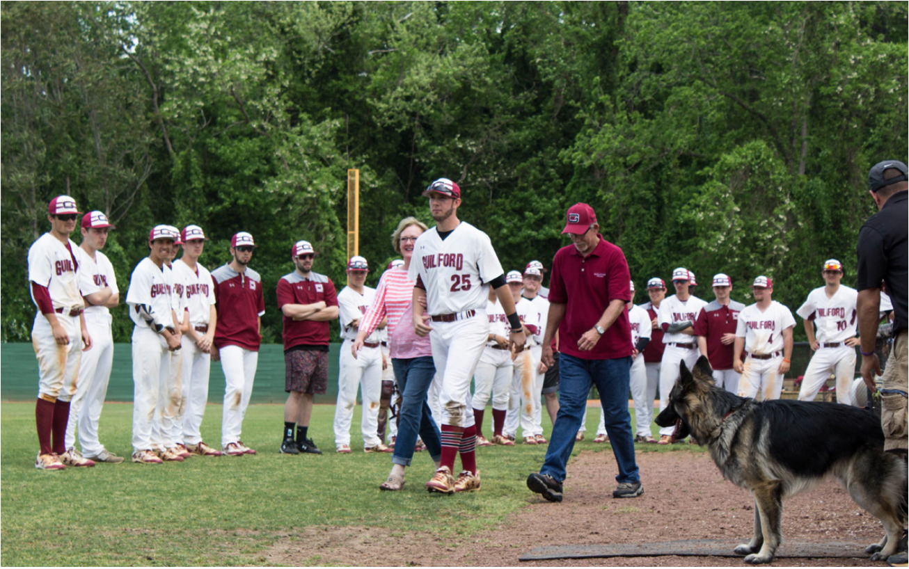 Joe Metts ’17 and his parents, Bob Metts and Leasa Metts, attend senior game day and wave goodbye to the baseball coaches on April 22, 2017. Photo by Abe Kenmore/Guilfordian