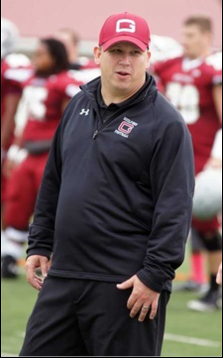 Guilford College Football Head Coach Chris Rusiewicz at a football game.//Photo courtesy Guilford Athletics