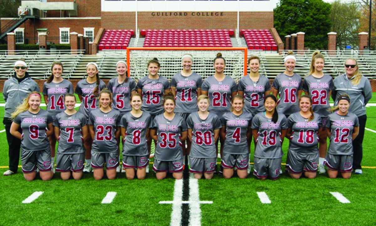 The Guilford College women’s Lacrosse team poses for a group portrait./Photo courtesy of Guilford College Athletics