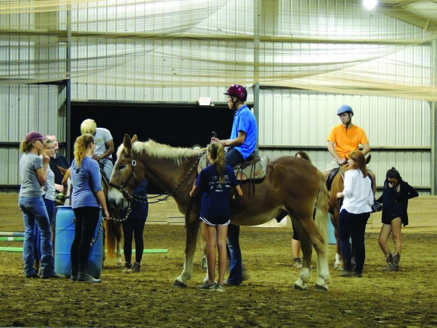 Horsepower volunteers guide a rider and his horse. Horsepower’s mission is to increase the quality of life for people with life challenges through equine-related activities.// Photo by Abigail Abantohollans/The Guilfordian