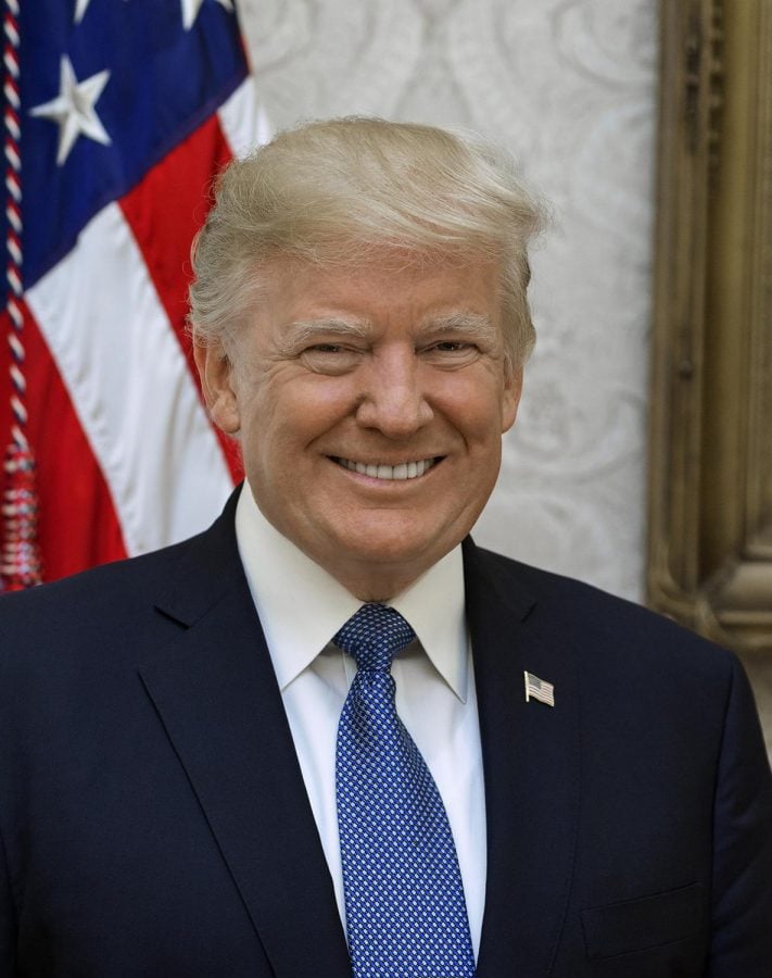 President Donald Trump poses for his official portrait at The White House, in Washington, D.C., on Friday, October 6, 2017. 
By Shealah Craighead - https://www.whitehouse.gov/the-press-office/2017/10/31/white-house-releases-official-portraits-president-donald-j-trump-and, Public Domain, https://commons.wikimedia.org/w/index.php?curid=63768460