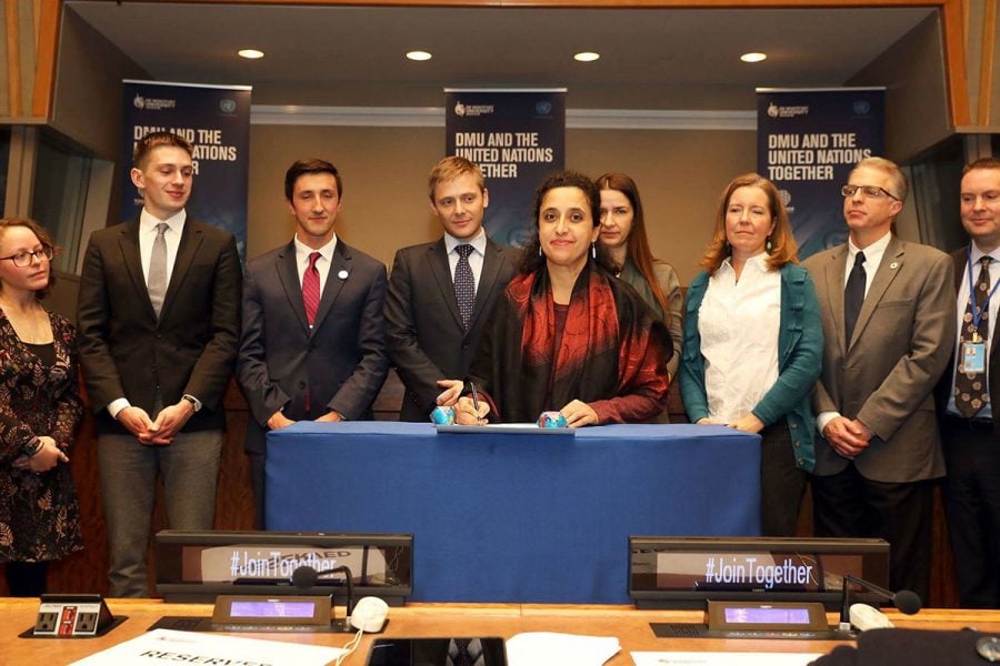 Diya Abdo signs the UN Together Campaign Action Charter in New York on Tuesday, Jan. 9, 2018// Photo Courtesy of Mark Von Holden