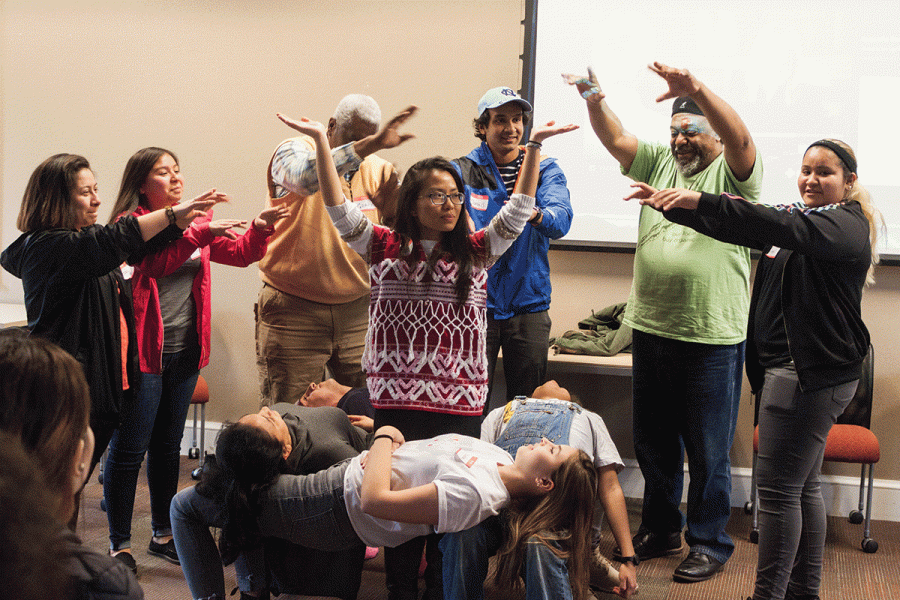 First-year Hsar Wei and community members participate in an interactive activity held during the Youth Movement for Food Justice workshop which featured presentations from four youth groups from the Eastern region of North Carolina that use storytelling as advocacy. // Photo by Fernando Jiménez/The Guilfordian