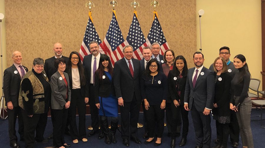 Jane Fernandes and Hector Rivera Suarez  with members of the Presidents’ Alliance for Higher Education and Immigration and students in Washington, D.C. //Photo Courtesy of Jane Fernandes
