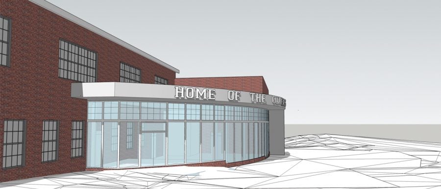 This is a drawing of a planned entryway of the locker room areas.//Photo Courtesy of Guilford College Athletics 