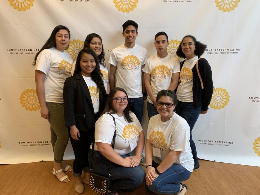 Hispanos Unidos de Guilford leaders attended the 2019 Southeastern LatinX Student Leadership Conference April 12-14 at Western Carolina University, where the club was honored with two awards.//Photo Courtesy Hispanos Unidos de Guilford