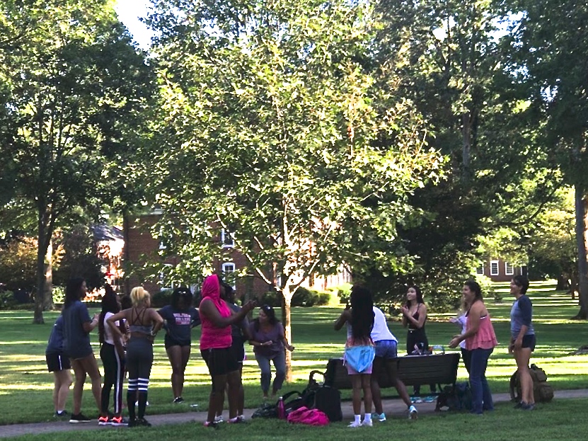 Guilford’s Cheer and Dance Team engages in enthusiastic chants, rhythmic clapping and
moves that groove.