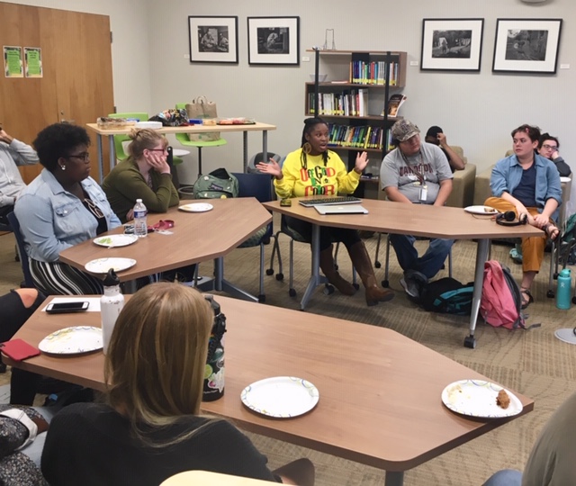 Food Justice Club listens to Chantel Johnson (center). // Photo by Alesha Garcia // The Guilfordian