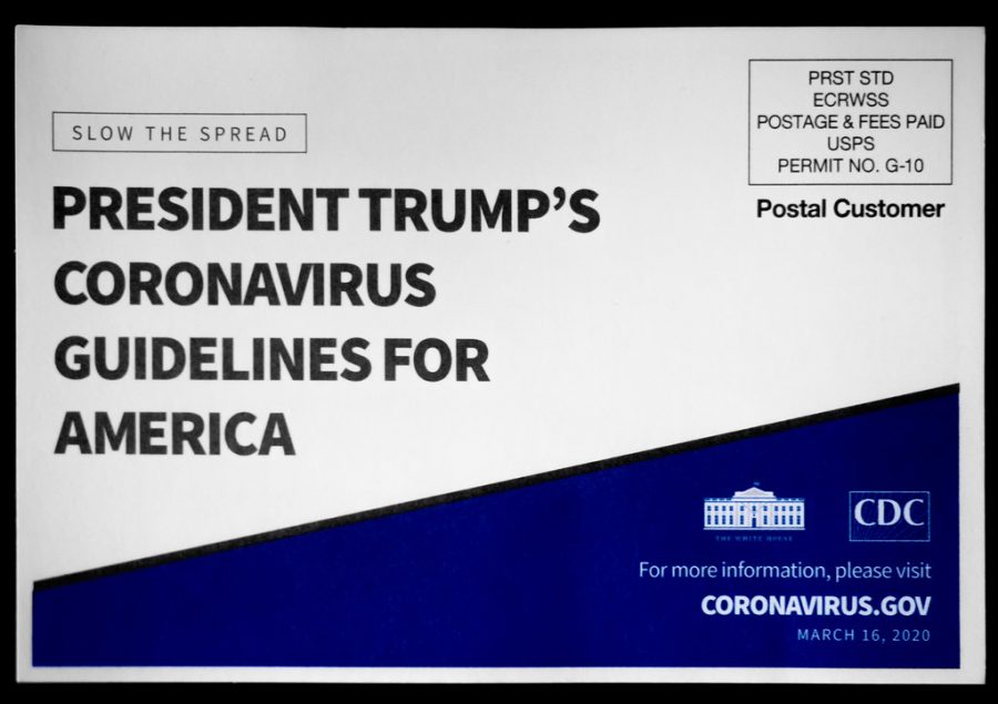 A nationwide coronavirus mailing in late March was criticized in part for displaying the president's name more prominently than social distancing guidelines, printed on the back of the postcard.