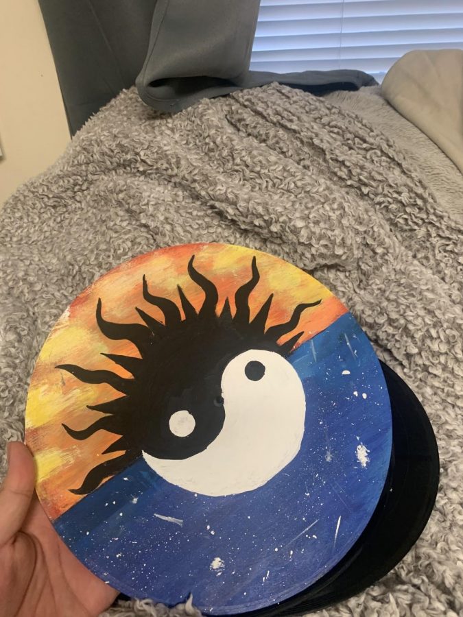 An art piece made by Jess Castaneda - it was originally a record disc from Reconsidered Goods.