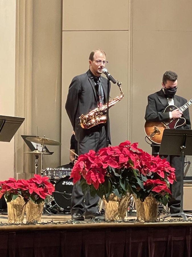 Drew Hayes, chair of Guilford’s Music Department and alto saxophonist in the jazz ensemble, thanked faculty and students who worked to make the concert possible before sending the audience off with a final song performed by the Guilford Choir.