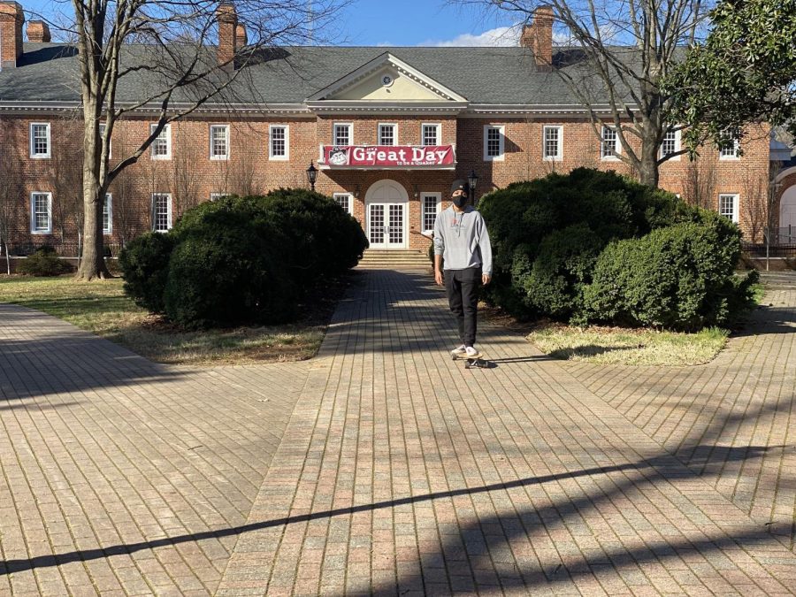 Guilford senior Dylan Blowe enjoys  skateboarding on the quad on a recent spring afternoon.