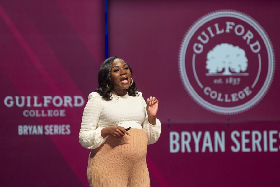 Kizzmekia Corbett, former head of Corona virus research at the NIH, speaks as part of the Guilford College Bryan Series.