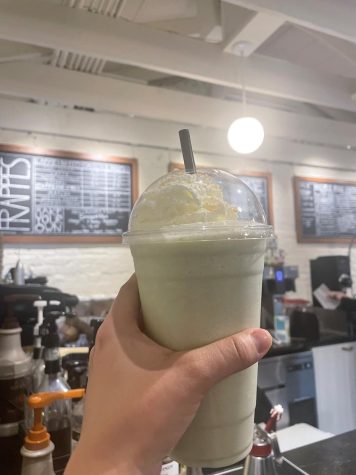 The spring tea frappe from Rachel’s Cottage is a sweet mix of coconut, coconut milk, matcha and pistachio syrup.