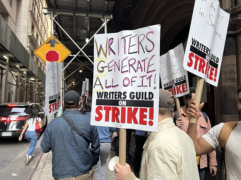 Picket line formed by writers that are on strike in New York City. Outside, on location of the Marvel Studios Disney+ TV show, Daredevil: Born Again (filming/working title of Out the Kitchen). WikiCommons: Creative Commons Attribution-ShareAlike 4.0 International
