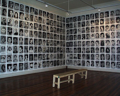 Photographs of people killed in the 1973 Chilean coup. This exibit is from the Fundación Salvador Allende in 1990.