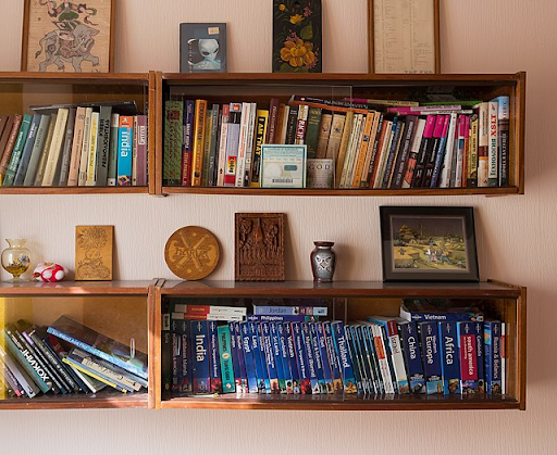 What bookshelves used to look like before growth in the popularity of e-books.