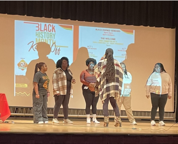 Voices of Victory, a Guilford gospel choir, led the audience at Guilford Colleges Black History Month Kickoff in singing “Hallelujah”.