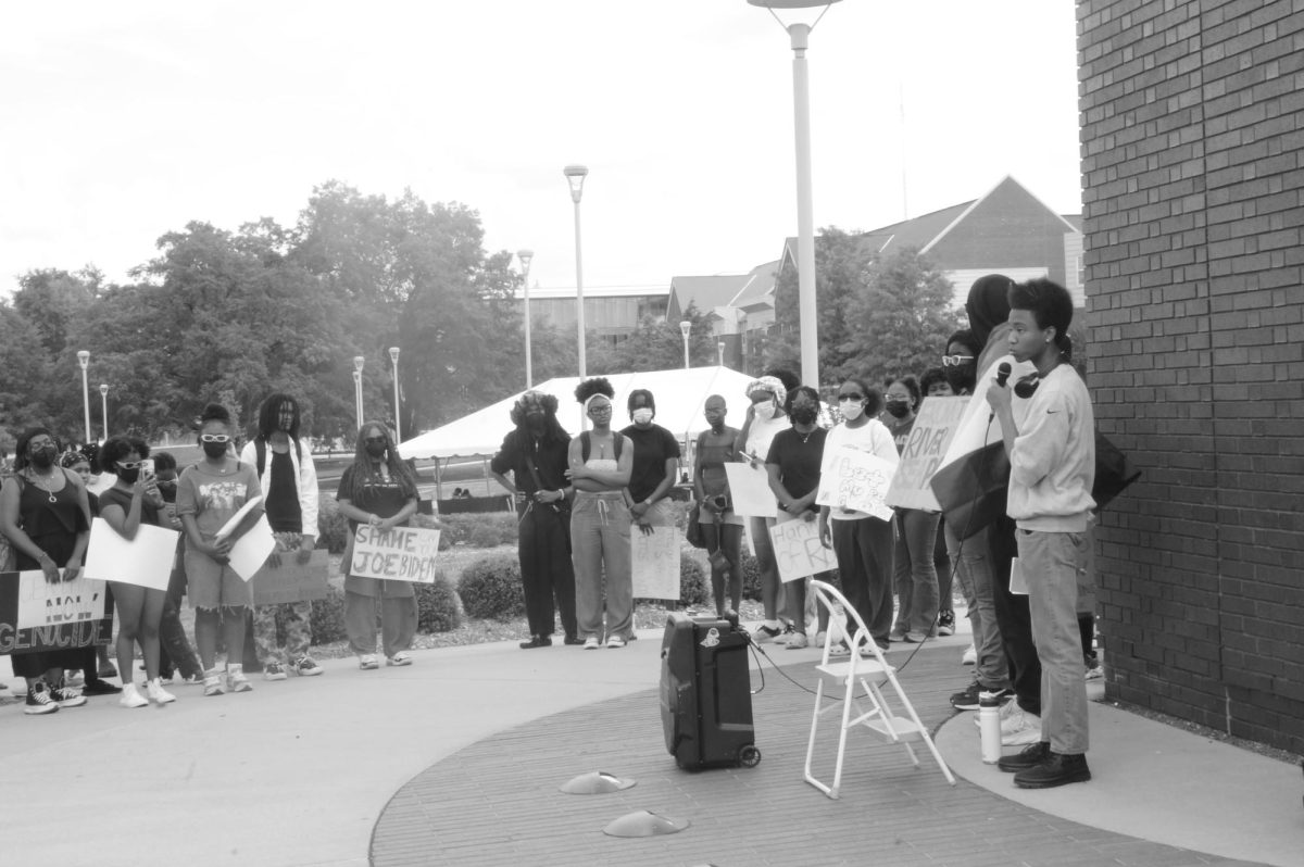 Anthony Morgan speaks to fellow N.C. A&T students prior to their May 3 march.